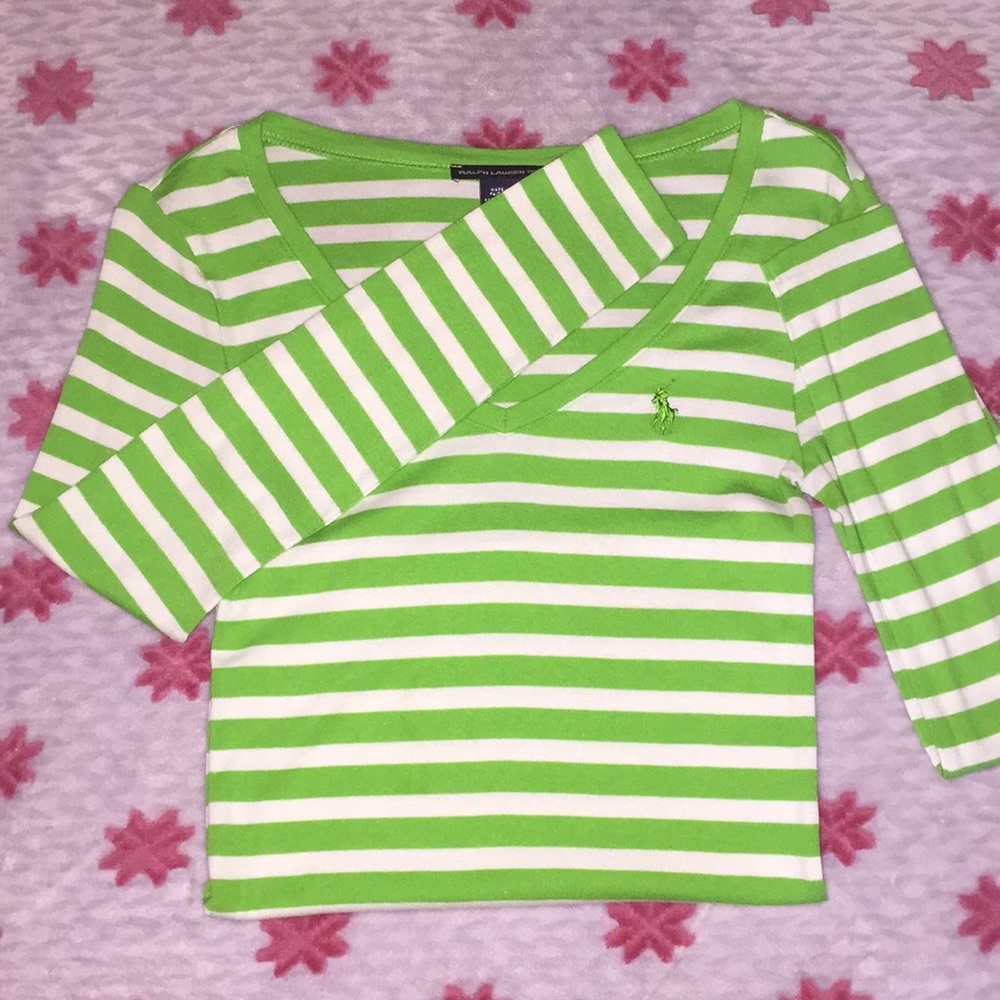Green Striped Ralph Lauren Sport Long Sleeve Shirt